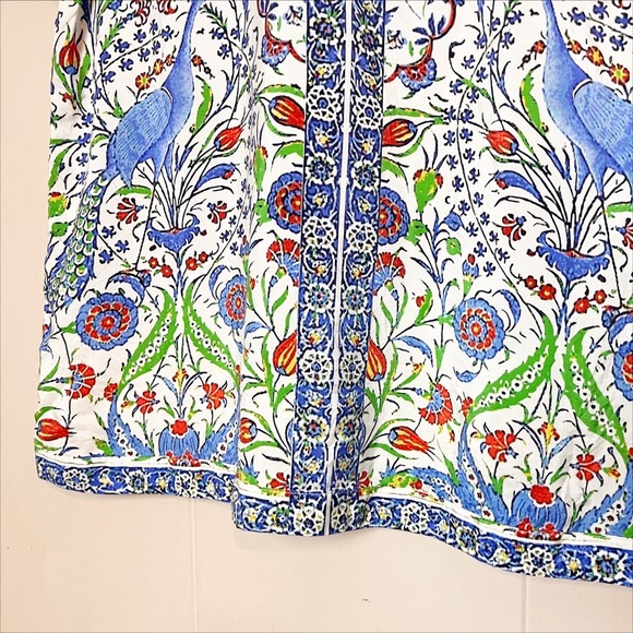 Sundance 100% Silk Izmir Top Small floral printed peacock short sleeve boho blue - Picture 4 of 11